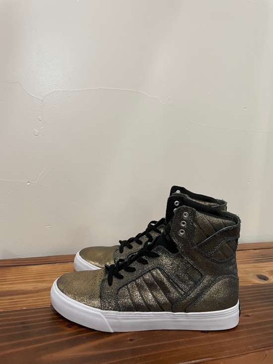 Supra Shiny Gold Punk Rock Biker High Top Boots Metallic Leather Lace Size 6